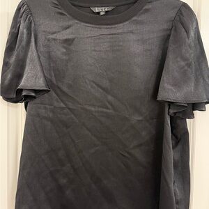 Nicole Miller Black Satin Like Blouse with Puff Sleeves